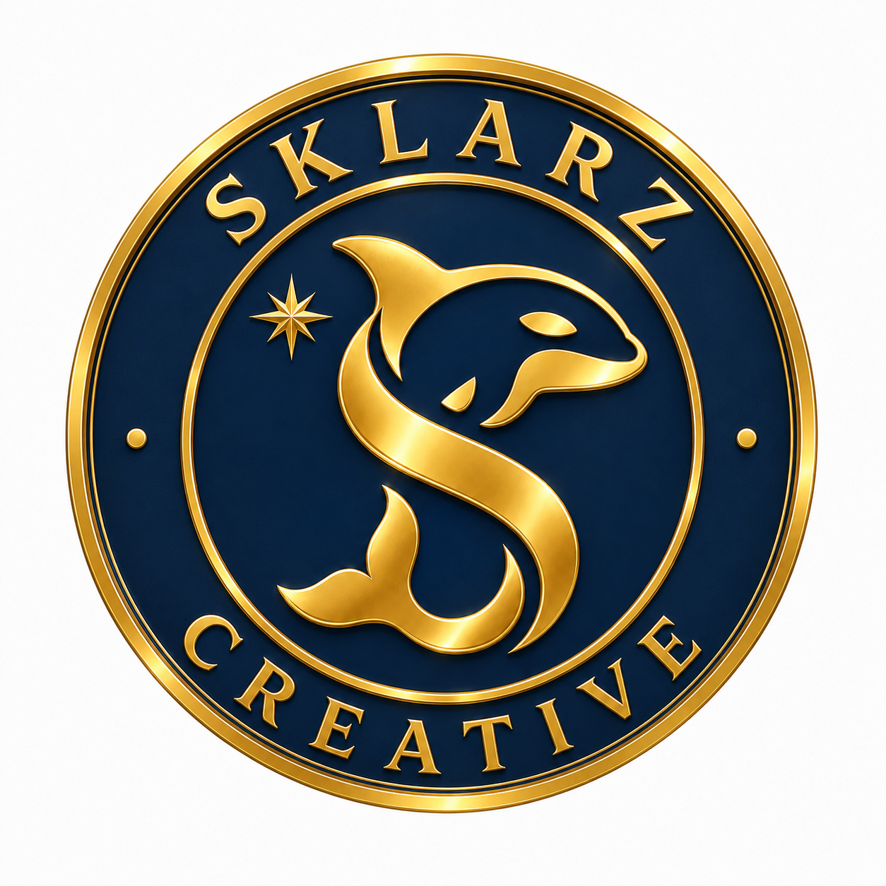 The Sklarz Creative logo in navy and gold